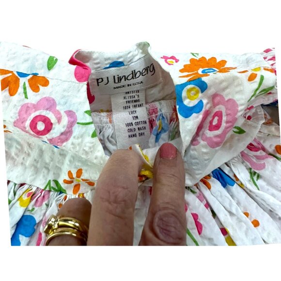 1990s/Y2K baby girl seersucker sundress with bloomers by P.J. Lindberg NWT Size - Picture 6 of 6